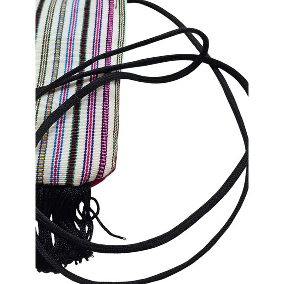 Woven Ethnic Crossbody Bag With Multicolor Stripes & Fringes - Picture 8 of 9